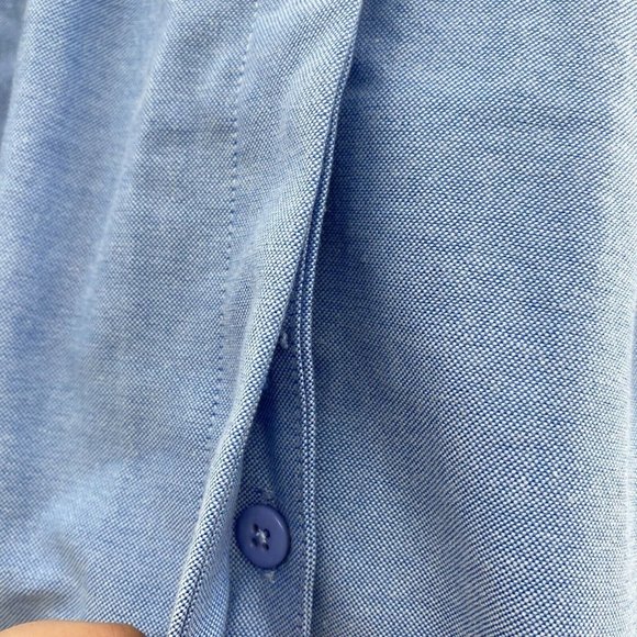 Tuckernuck Women's Oxford Blue Sleeveless Royal Shirt Dress Ruffles Pockets XS - Picture 4 of 7